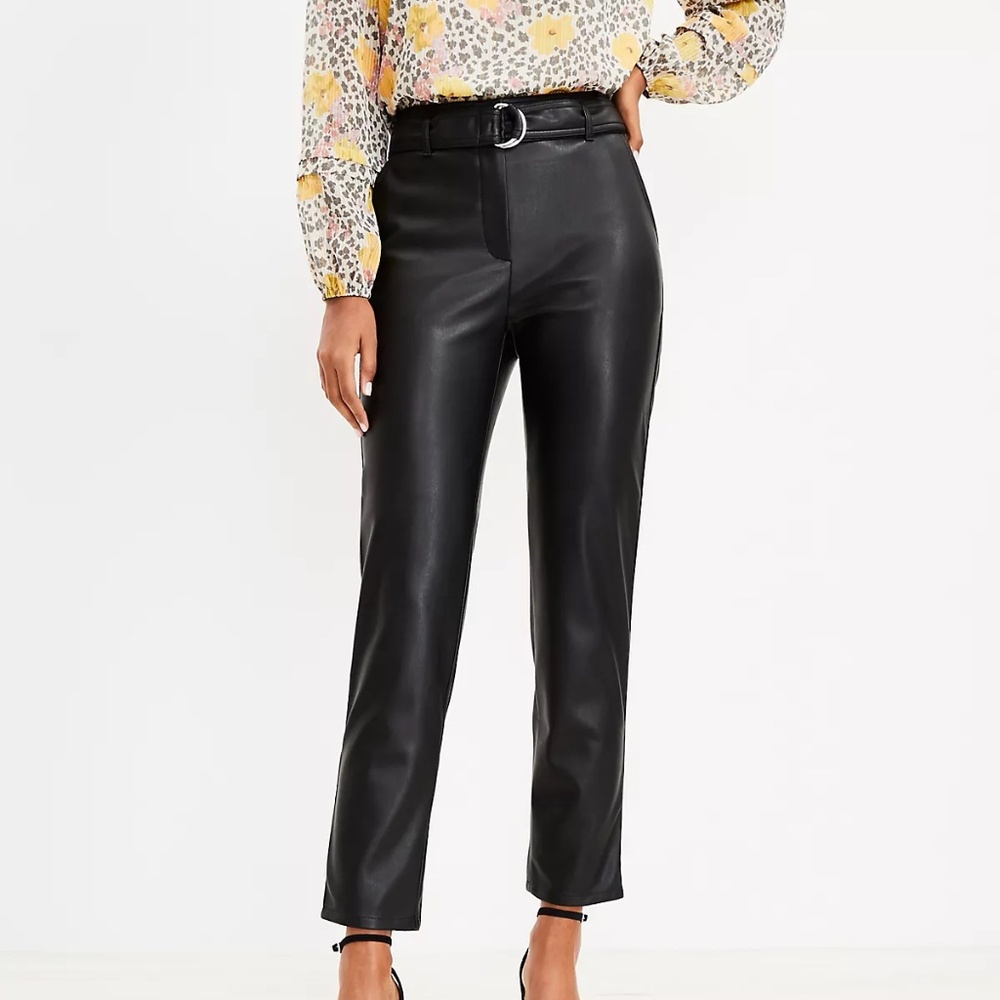 Loft Belted Slim Taper Faux Leather Pant Size 12